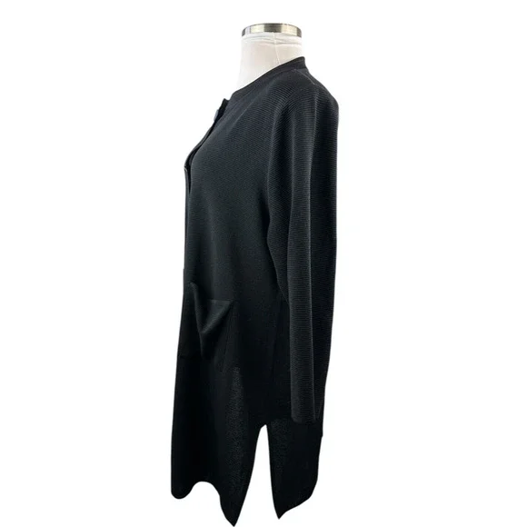 Exclusively Misook Long Ribbed Cardigan Black Duster Pockets Button Plus Size 3X - Picture 12 of 16